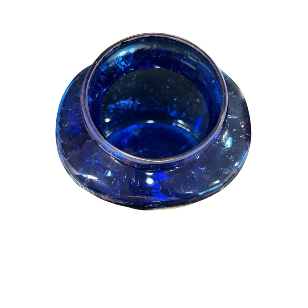 Mid Century Apothecary Jar Canister with Lid Blue Bubble Glass Hand Blown‎ 10" - Picture 4 of 9